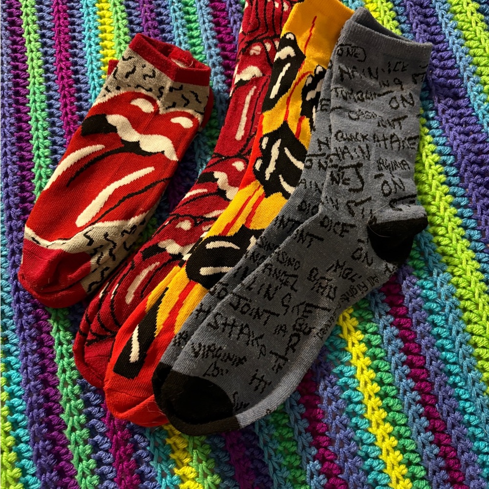 The Rolling Stones Sock Set Of 4 Ankle Socks Crew Socks Red Black Yellow White